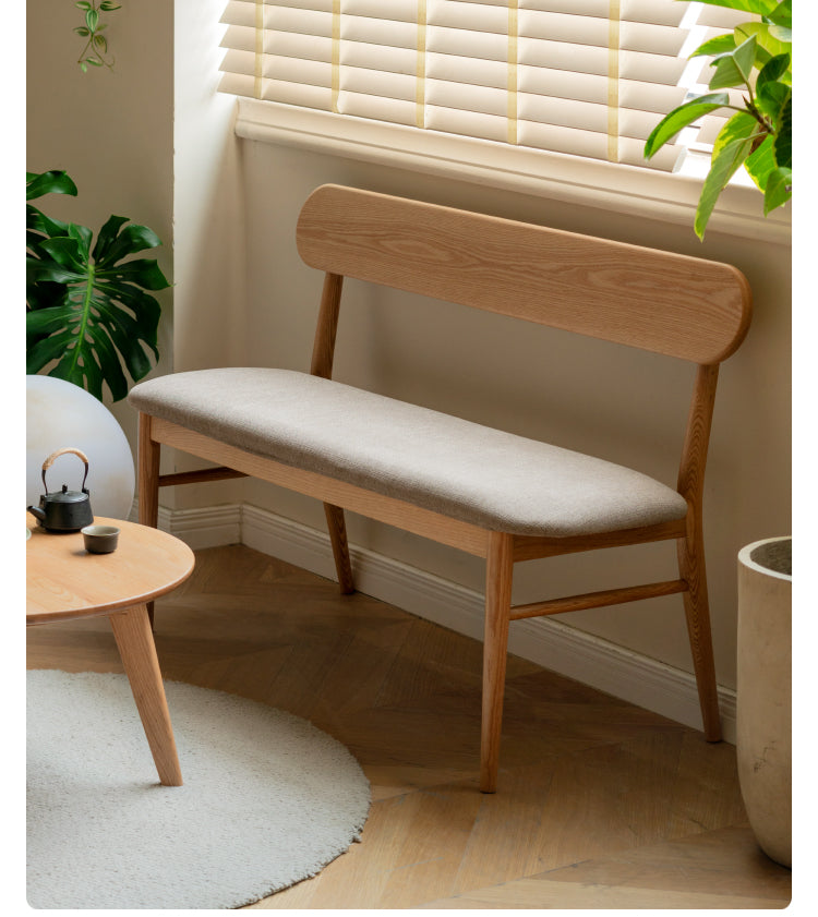 Solid Oak Wood Bench with Soft Cushion and Backrest - Durable Long Seating for Entryway, Dining Room, or Bedroom