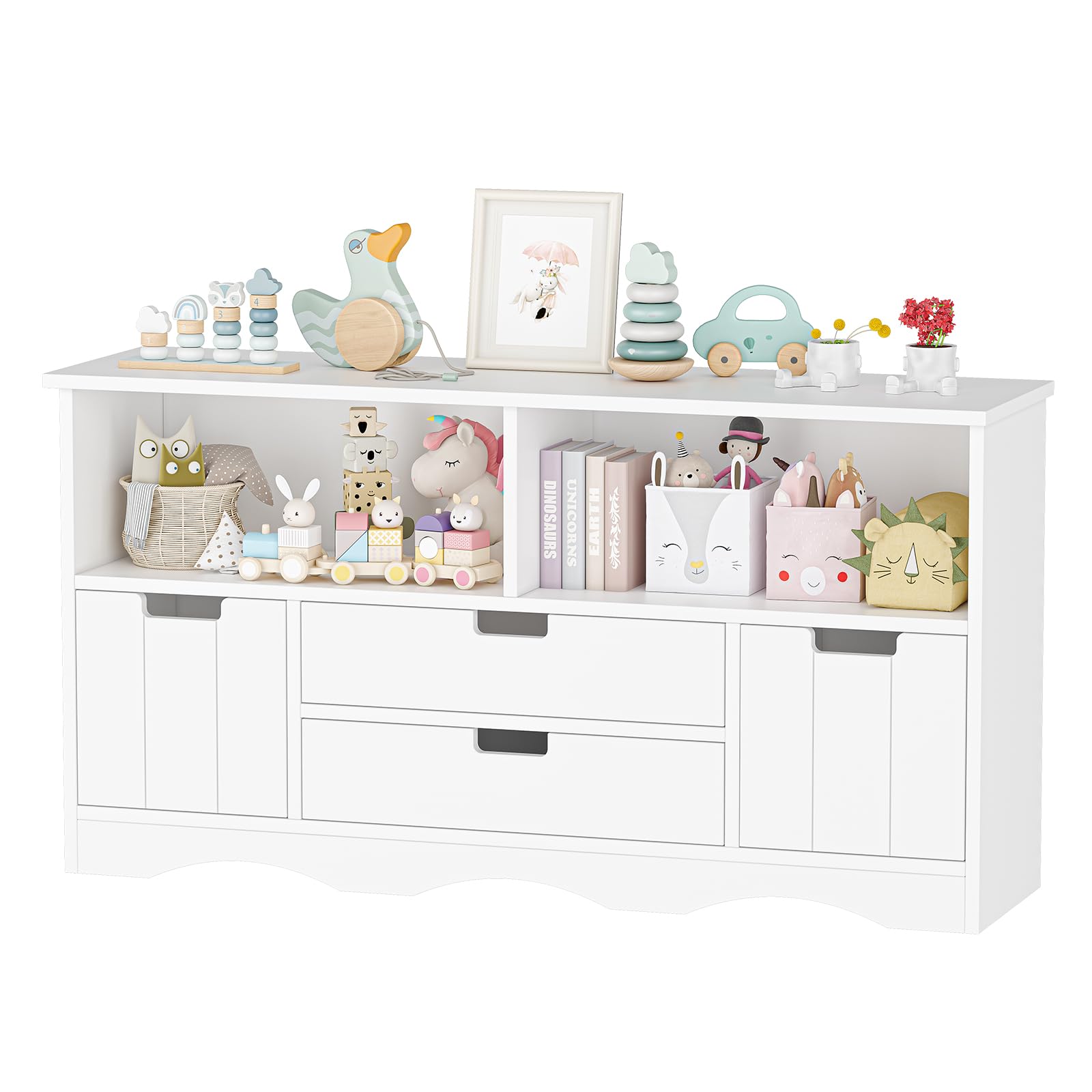 JoanKaren Kids Toy Storage Organizer with 6 Bins - Large Toy Chest & Bookcase for Boys Girls - Nursery, Playroom, Bedroom Organization - White - Perfect for Toy Storage, Book Display & Kids Room Decor