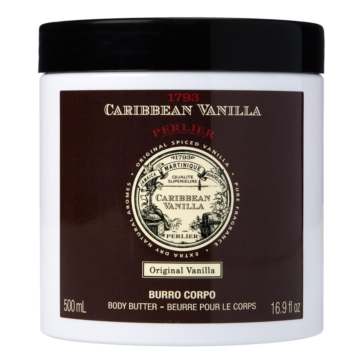 Perlier Supersize Caribbean Vanilla Body Butter - 16.9oz Moisturizing Cream for Dry Skin | Original Vanilla Scent | Hydrating & Nourishing for Hands, Feet & Body | Perfect for Winter Care & Daily Use