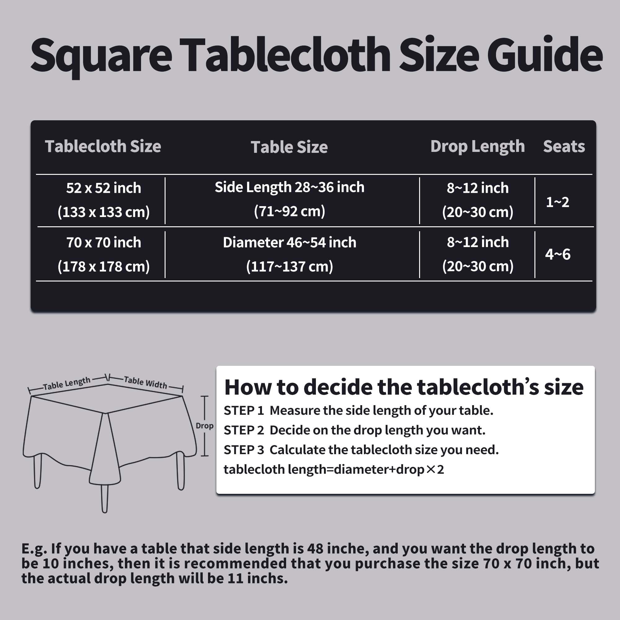 Premium 52x52 Inch White Square Tablecloth - Washable Polyester Fabric Table Cover for Dining, Camping, Outdoor Picnics, Parties & Home Decor