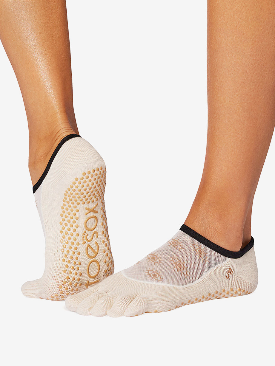 ToeSox Full Toe Luna Grip Socks with Reflective Design - Non-Slip Yoga Socks for Pilates, Barre & Dance - Perfect for Workout, Studio & Home Use