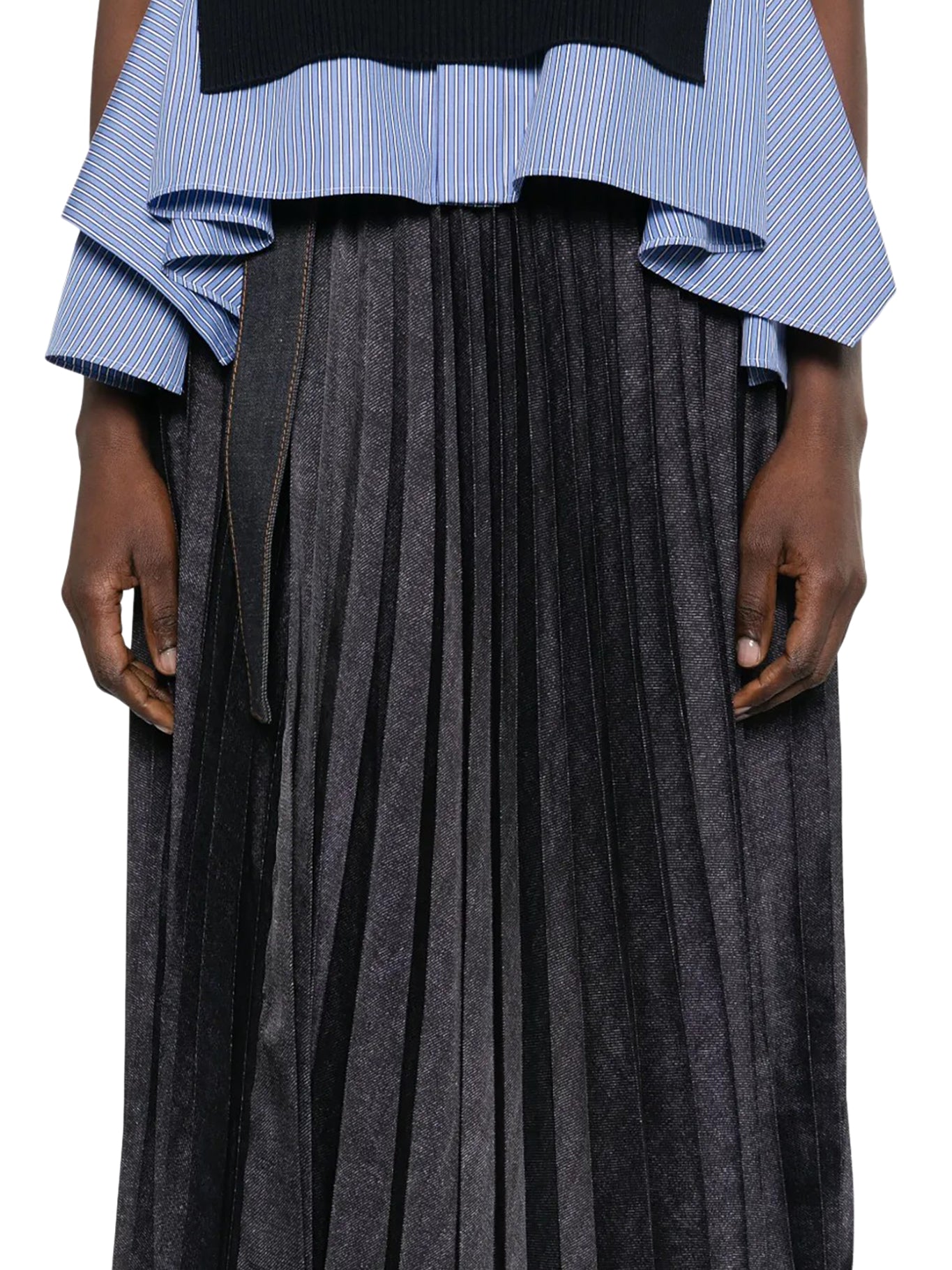 Stylish MIDI Skirt with Trendy Denim Inserts - Perfect for Casual Outings, Office Wear & Date Nights
