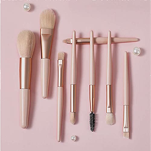 8-Piece Professional Makeup Brush Set for Foundation, Blush, Eyeshadow, Eyeliner, Lips & Brows - Portable Mini Cosmetic Brush Kit for Travel & Everyday Makeup Application