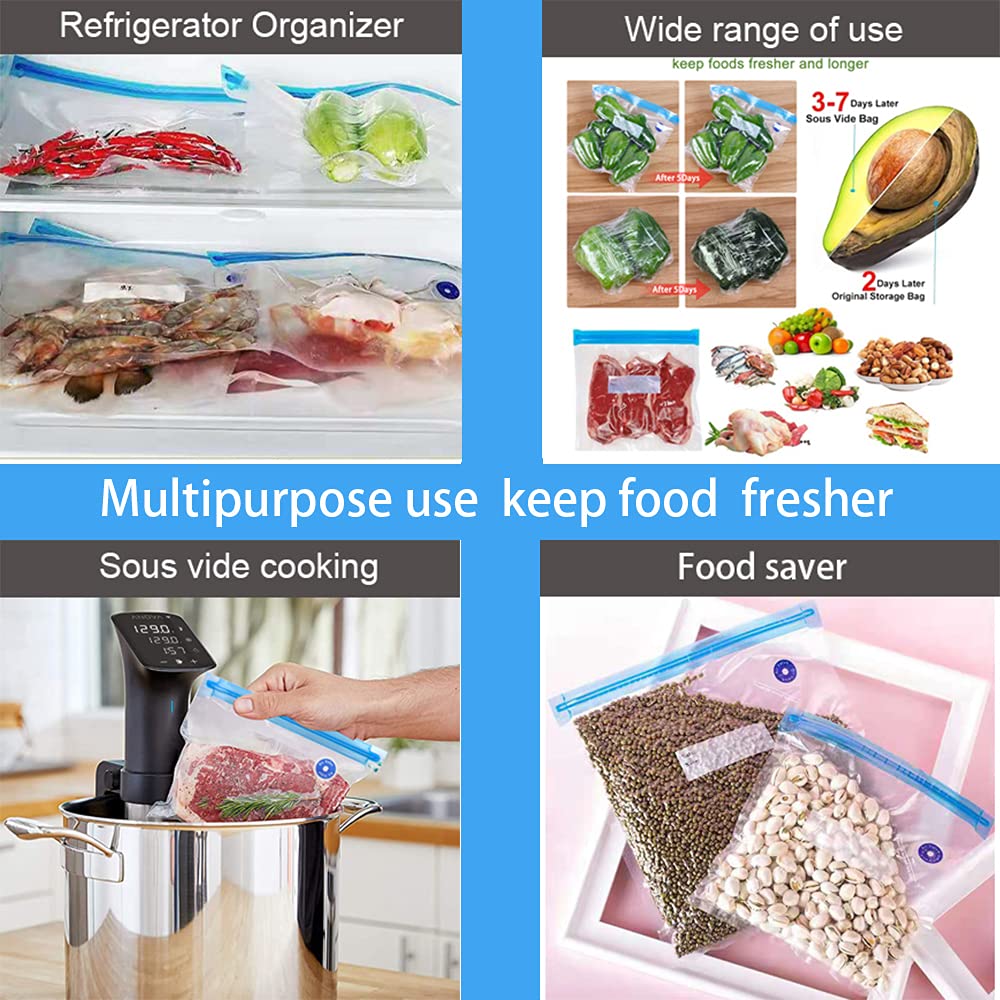 Reusable Sous Vide Bags 27Pcs - BPA Free Vacuum Sealer Bags for Food Storage, Cooking & Meal Prep - Includes 20 Vacuum Bags, 5 Air Valves & 2 Seal Clips (13.5x10 in, 4.3L) - Perfect for Sous Vide Cooking, Freezing, Marinating & Preserving Freshness