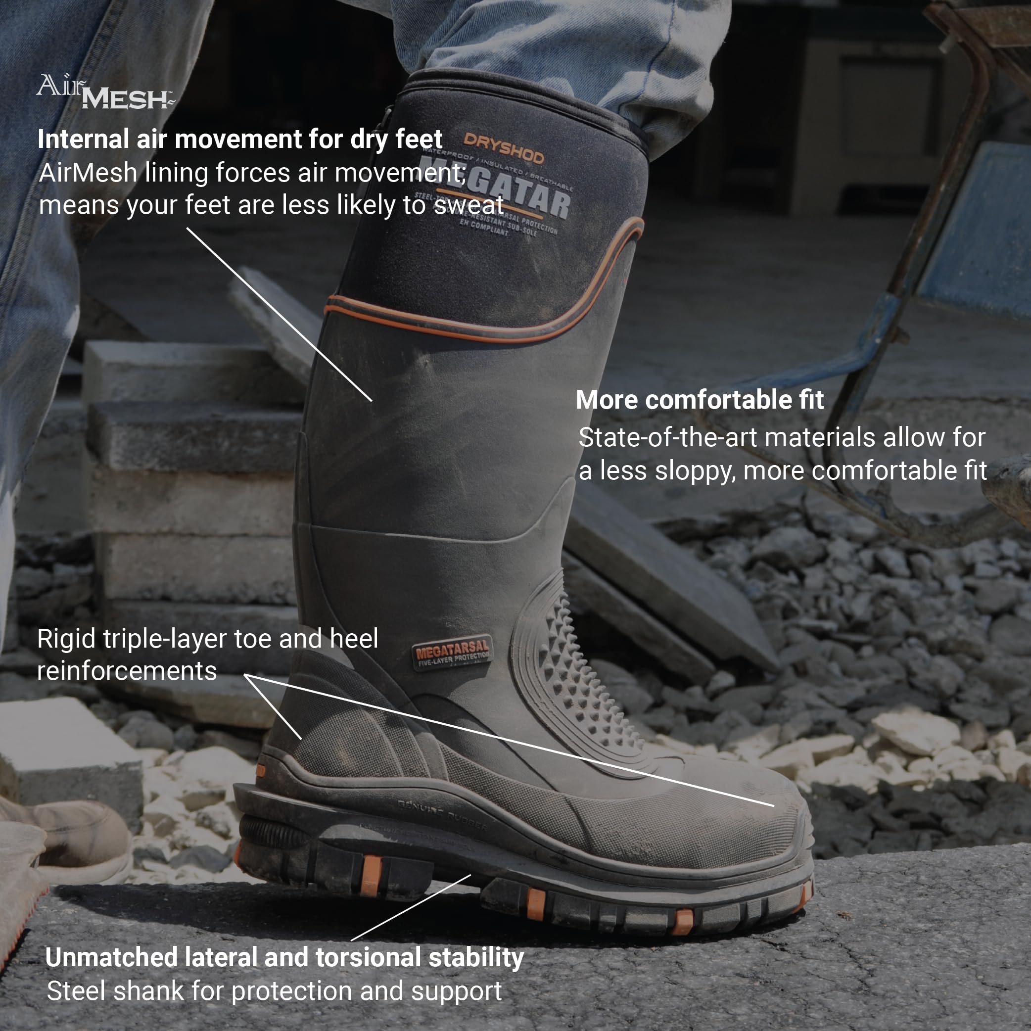 Dryshod Men's Megatar Met Guard Steel Toe Work Boots - Waterproof Safety Shoes for Construction, Warehouse & Outdoor Work
