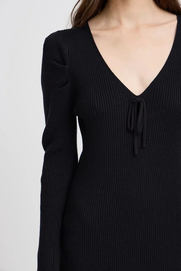 Brese Knit Midi Dress for Women - Elegant Black Stretchy Bodycon Dress for Casual Wear, Date Night & Office Outfits