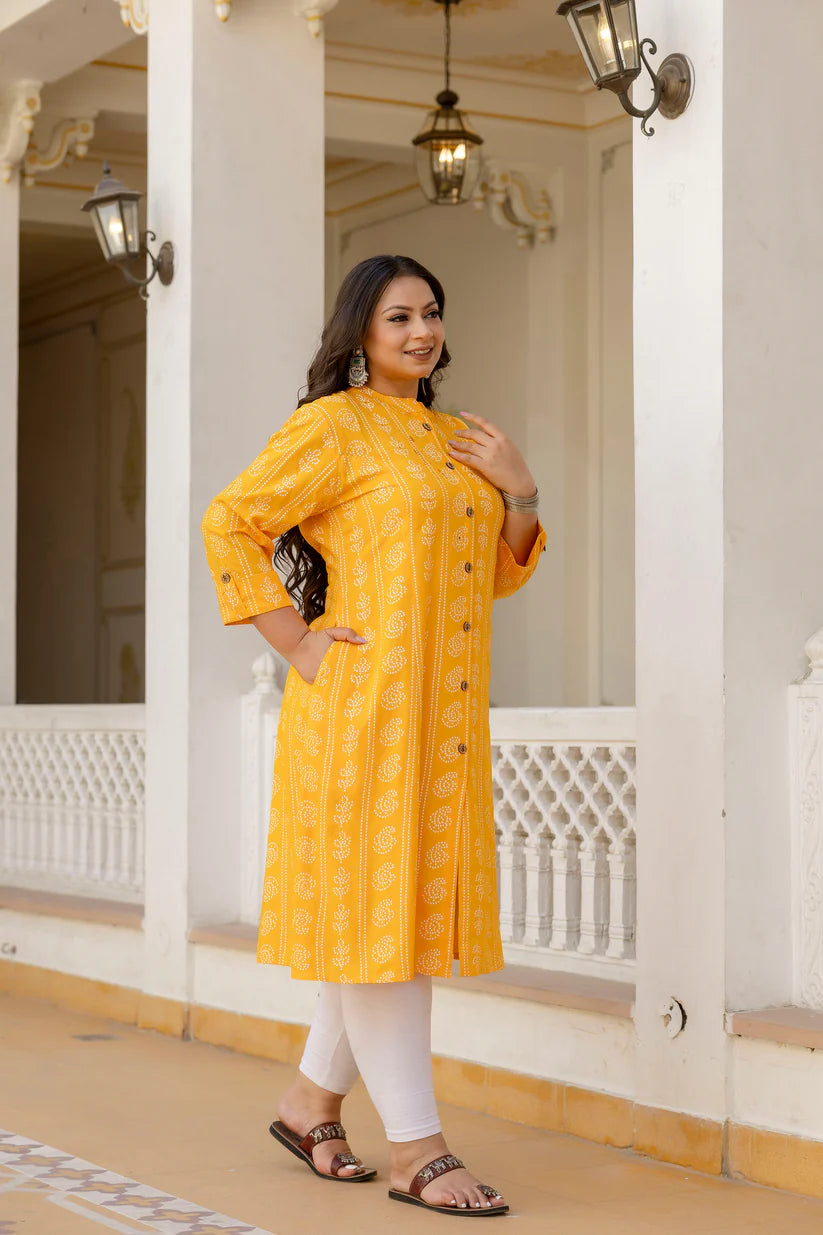 Plus Size Yellow Princess Cut A-Line Kurti for Women | Flowy Ethnic Tunic Top | Casual & Party Wear | Perfect for Festivals, Weddings & Daily Outfits