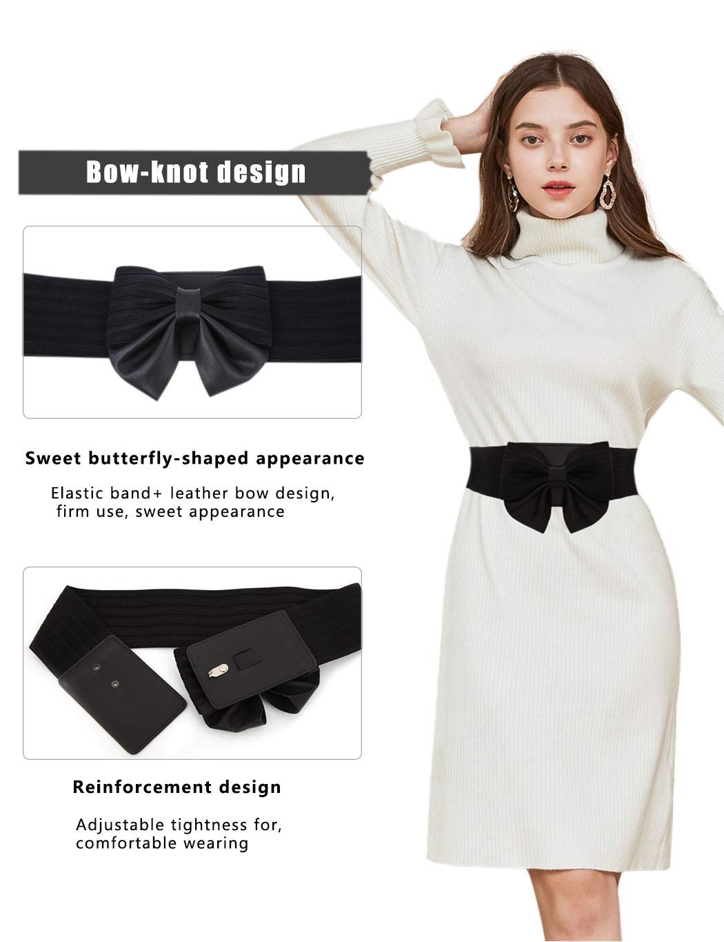Women's Cute Bow Wide Elastic Waist Belt - Fashionable Stretchable Dress Accessory for Dresses, Skirts & Outfits | Perfect for Weddings, Parties & Everyday Wear