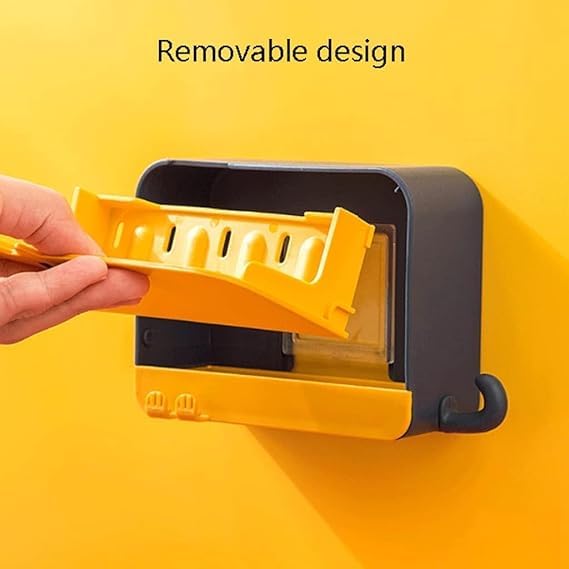 GNOLY Wall Mounted Plastic Soap Dish with Lid - Bathroom Soap Holder & Storage Box for Shower, Sink, and Kitchen Counter
