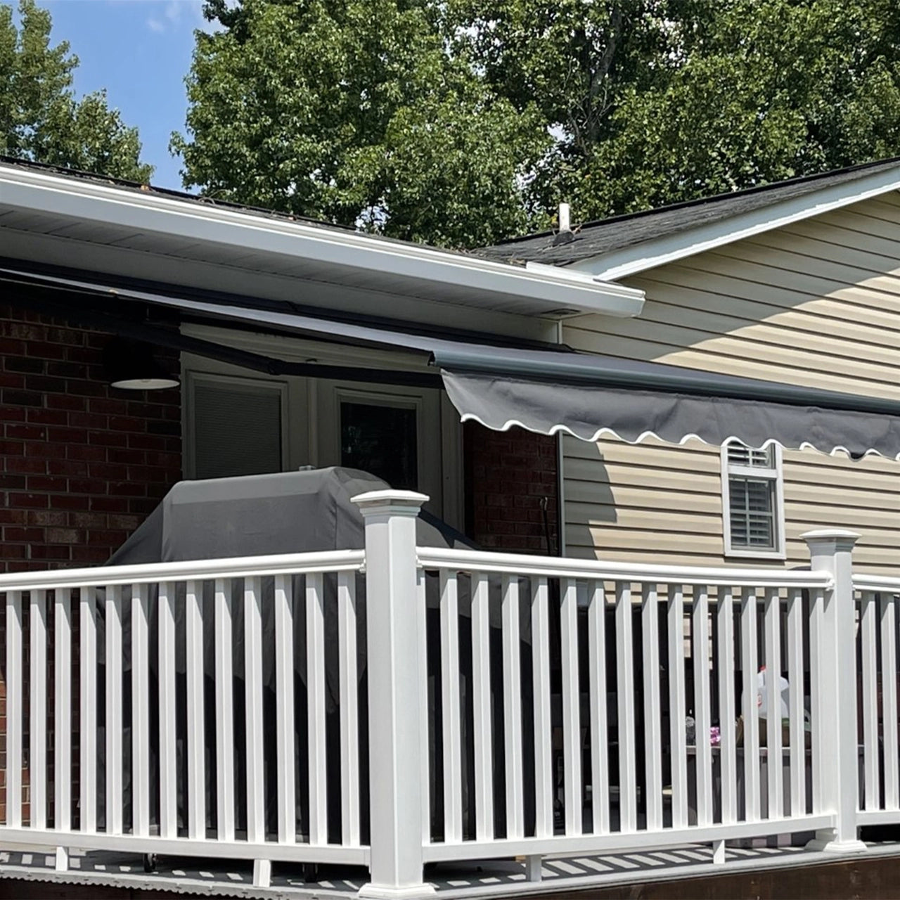 Aleko 10 x 8 Feet Motorized Retractable Patio Awning - Black Frame with Gray Fabric for Outdoor Shade & Sun Protection - Perfect for Backyard, Deck, and Poolside Relaxation
