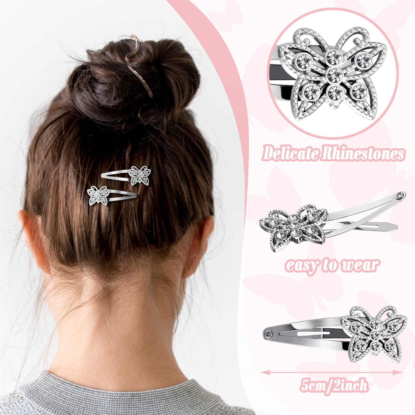 Jexine 12-Piece Silver Butterfly Rhinestone Hair Clips Set - Elegant Barrettes for Women & Girls - Shining Hair Accessories for Weddings, Parties & Everyday Styling