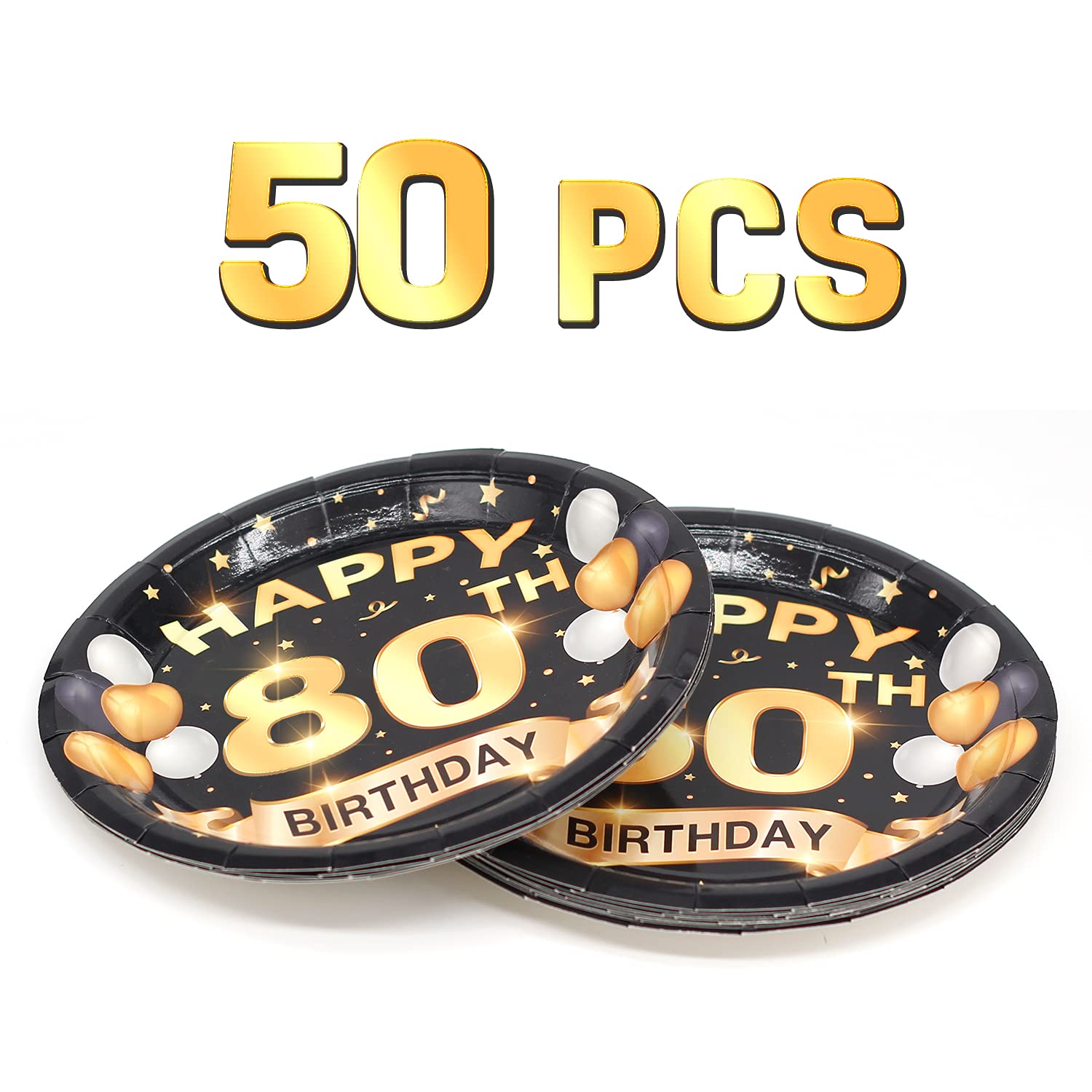 80th Birthday Party Plates - 50 Pack 9