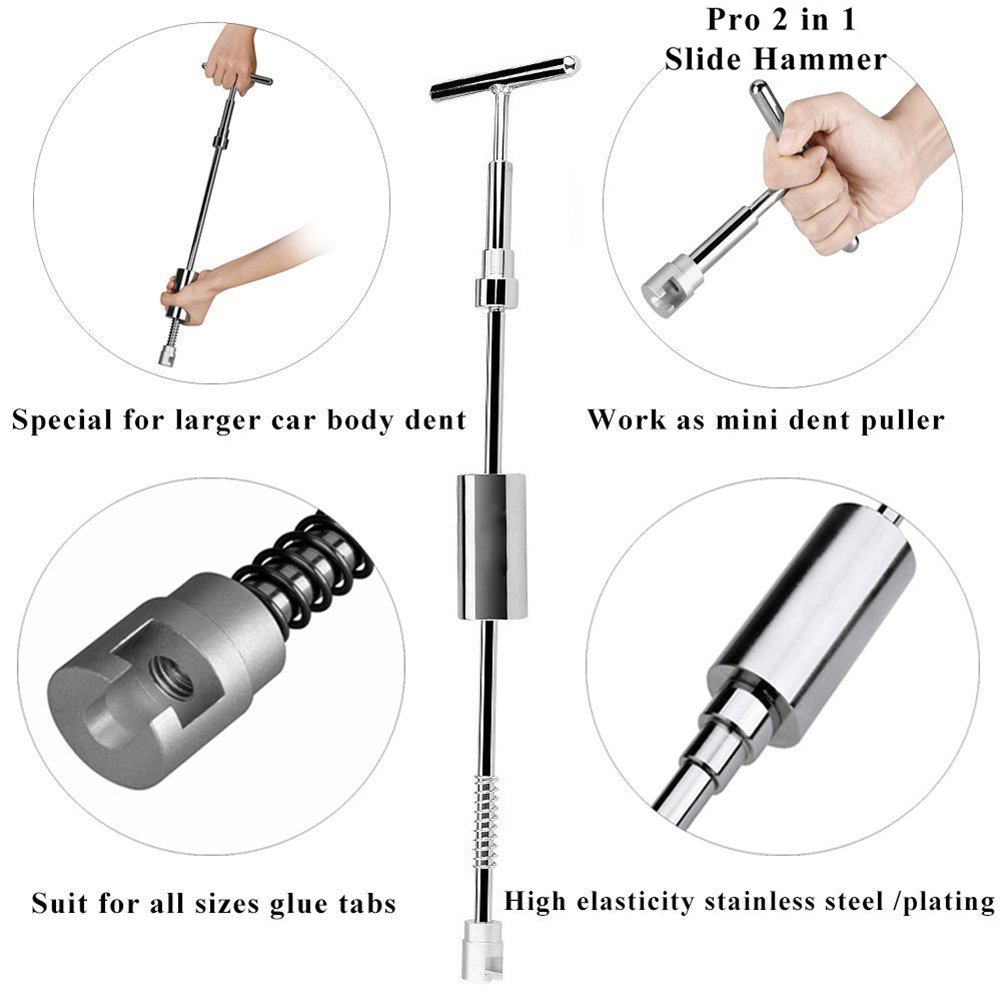 Qiilu 18-Piece Car Dent Repair Kit - T-Bar Slide Hammer Tool for Auto Body, SUV & Vehicle Hail Damage Removal | Professional Dent Puller for DIY Auto Repair at Home or Garage