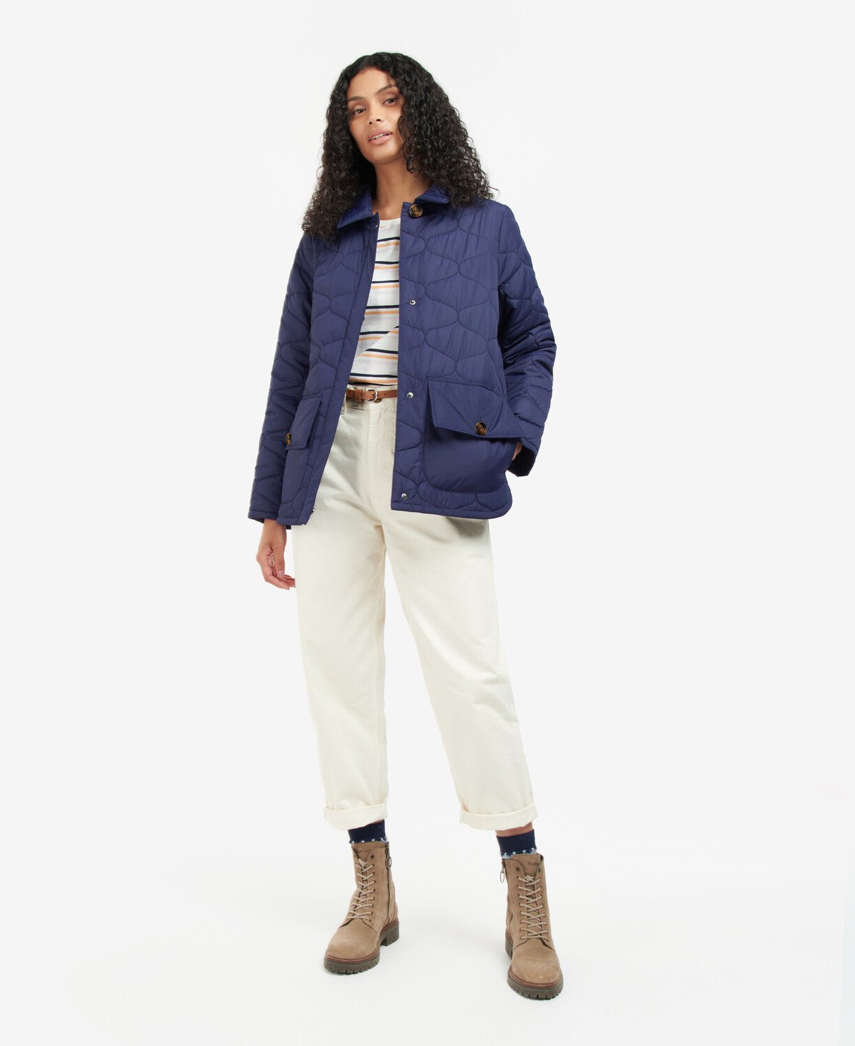 BARBOUR Leilani Quilted Jacket for Women - Lightweight Water-Resistant Outdoor Coat with Hood (INK Color) - Perfect for Hiking, Camping & Fall Fashion