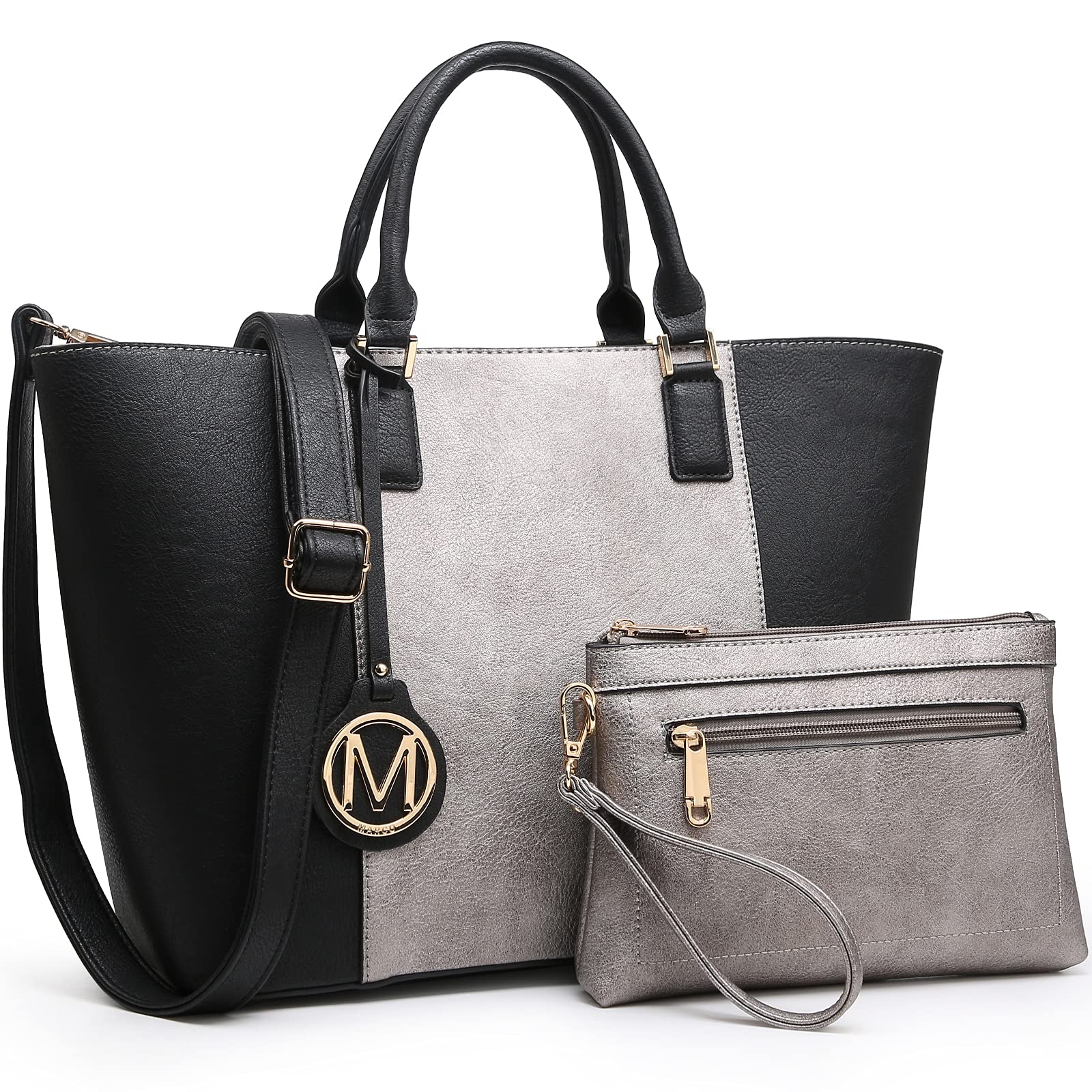 MKP Women's Two-Tone Large Tote Bag with Top Handle - Stylish Satchel Handbag Purse Set of 2 Pieces for Work, Travel & Everyday Use