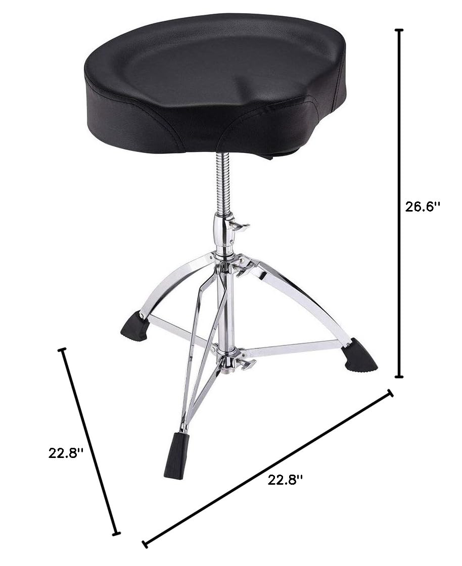 AW Adjustable Height Drum Throne Stool - Round Saddle Seat for Drummers, Folding Stand with Large Percussion Hardware - Perfect for Live Performances, Studio Recording & Drum Practice