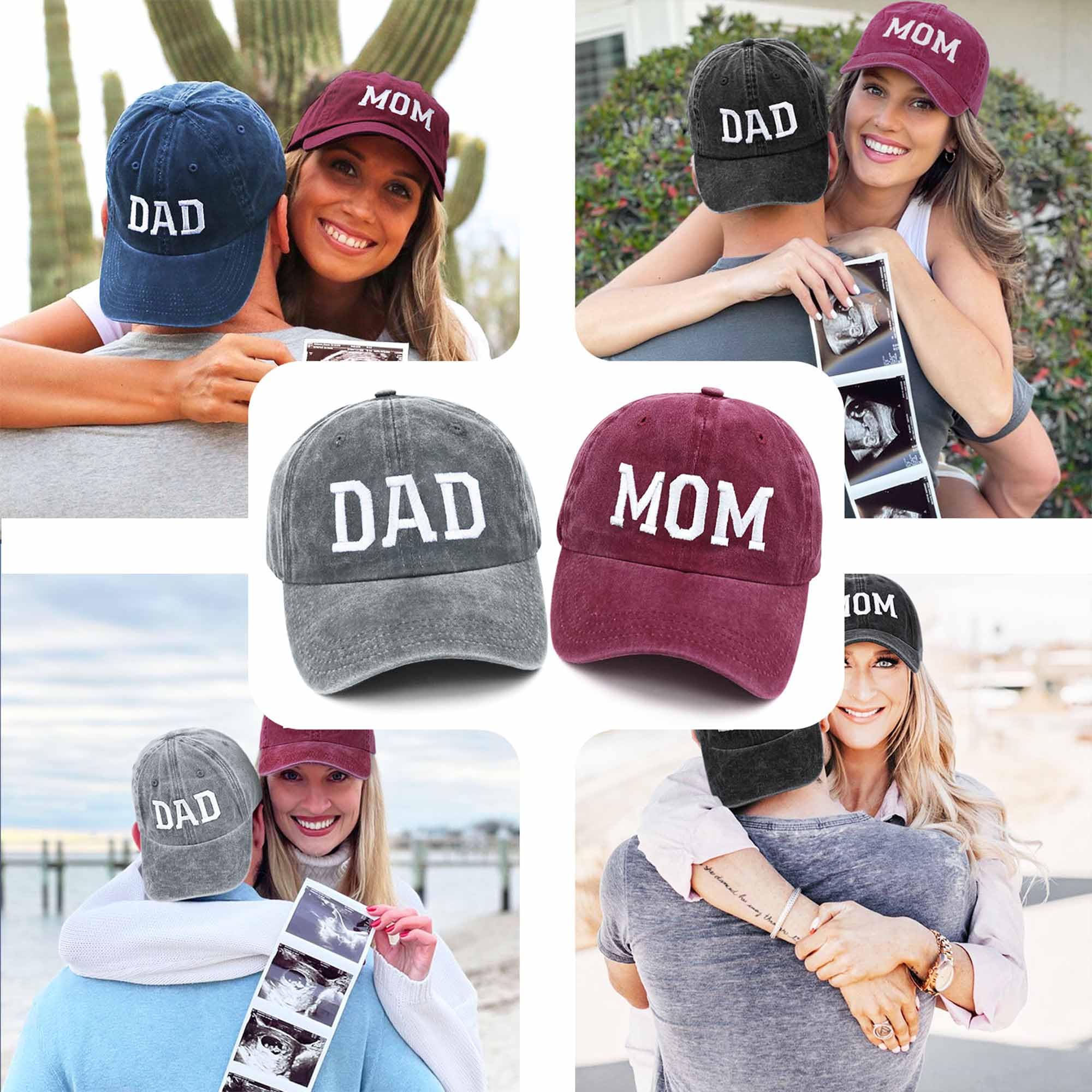 New Parents Baseball Caps - Embroidered Adjustable Dad & Mom Hats - Perfect Couples Gift for Baby Shower, Gender Reveal & Parenting Journey