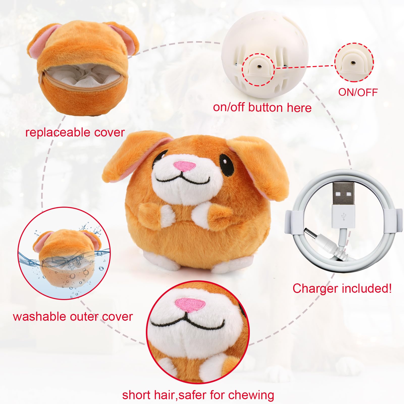 Interactive Dog Toys for Small Medium Large Dogs - Squeaky Moving Ball with Chewable Plush Cover & Music, Active Pet Plush Toy for Chasing & Playtime (Little Dog Pattern) - Perfect for Indoor Exercise, Training & Boredom Relief