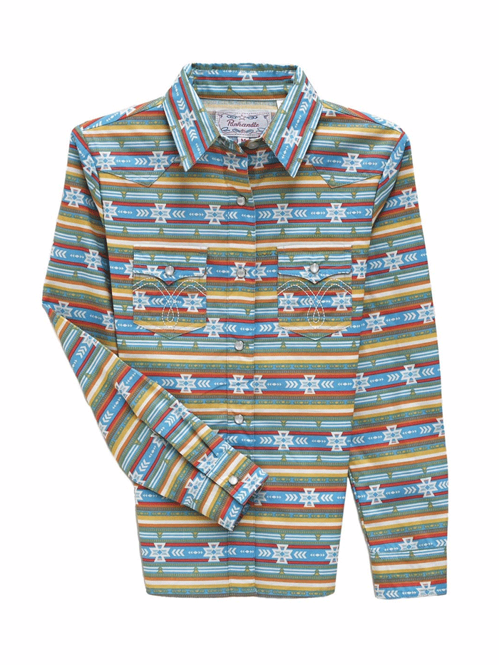 Panhandle C6S3497 Girls' Aztec Print Long Sleeve Snap Shirts - Colorful Tribal Style Top for Kids | Perfect for School, Playdates & Family Outings