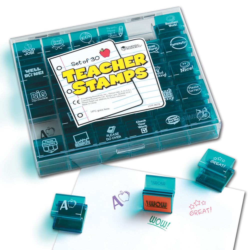 Learning Resources Jumbo Illustrated Teacher Stamps Set of 30 - Motivational Classroom Stamps for Kids Ages 3+, Homework Encouragement Stamps, Teacher Supplies & Back to School Essentials - Perfect for Elementary Classroom Rewards & Student Motivation