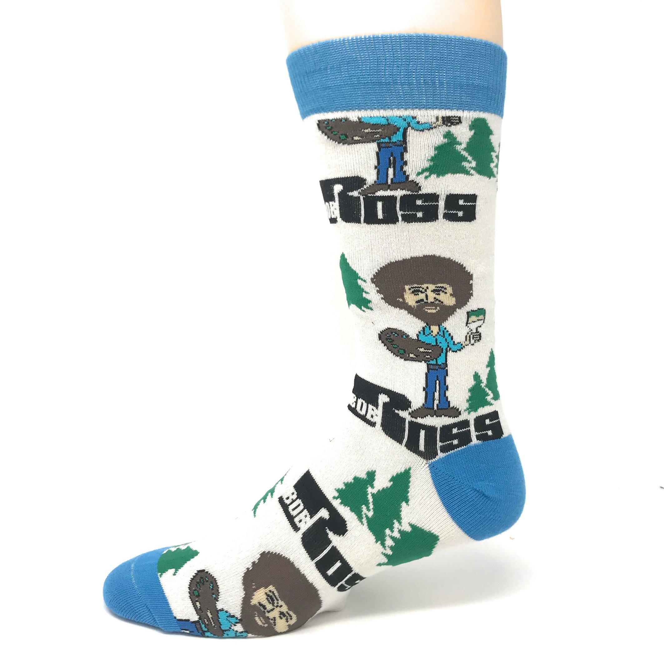 Funny Bob Ross Crew Socks for Men - Colorful Cotton Novelty Socks - Perfect for Casual Wear, Gifts & Art Lovers