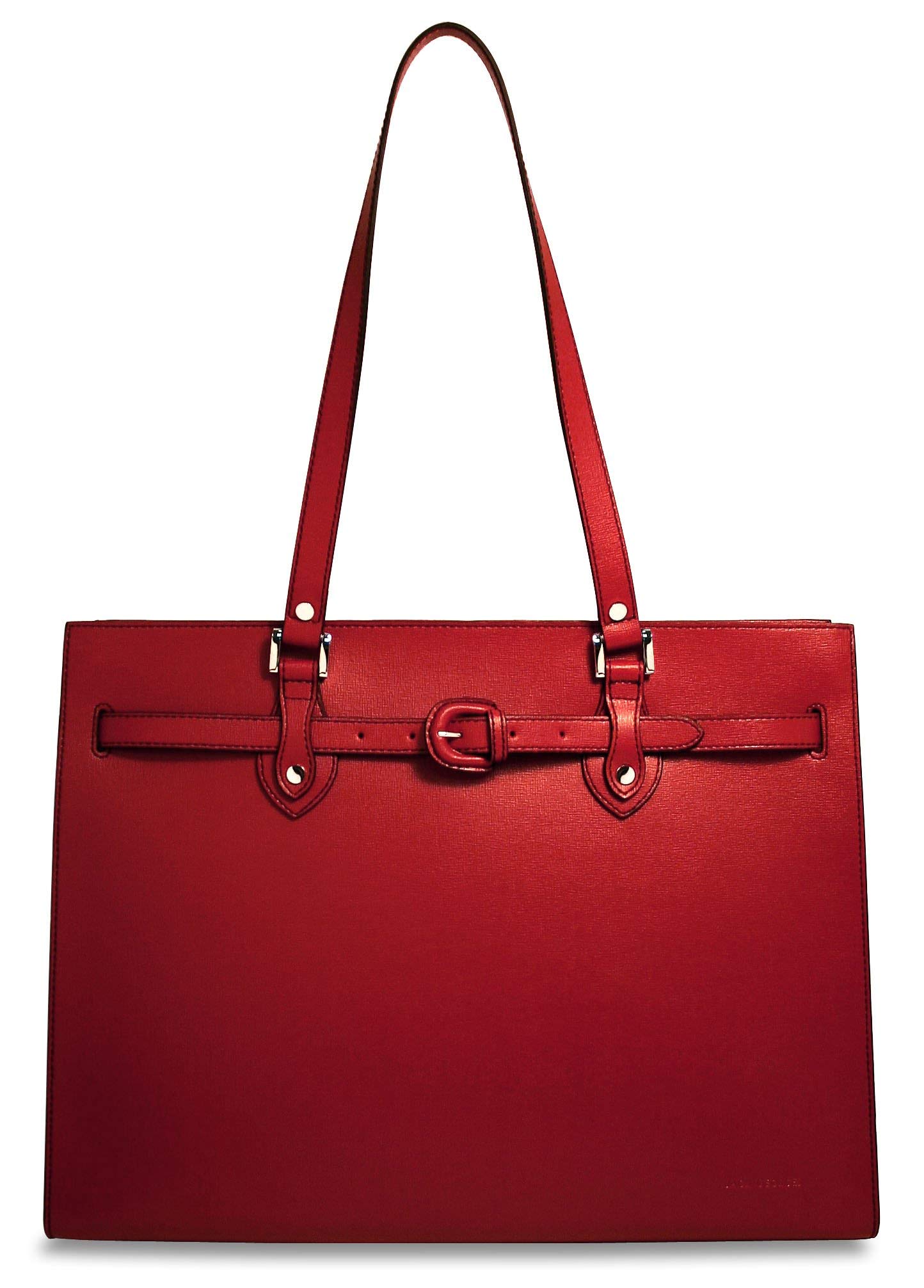 Chelsea Alexis Business Tote Bag #5886 - Premium Red Leather Work Tote for Women, Professional Office Bag with Spacious Compartment, Perfect for Laptop, Documents & Business Essentials
