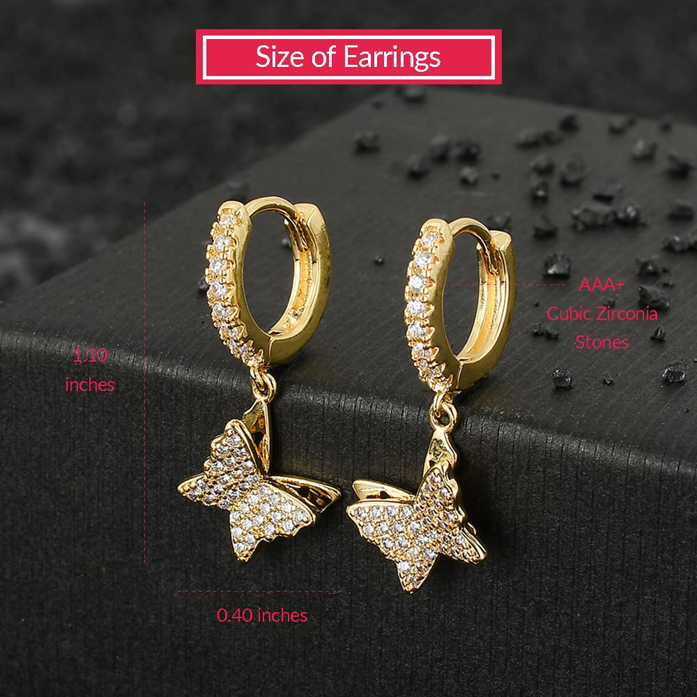 14K Gold & Silver Plated Huggie Hoop Drop Earrings with Cubic Zirconia - Elegant Dangle Stud Earrings for Women | Perfect Gift for Anniversary, Birthday & Special Occasions