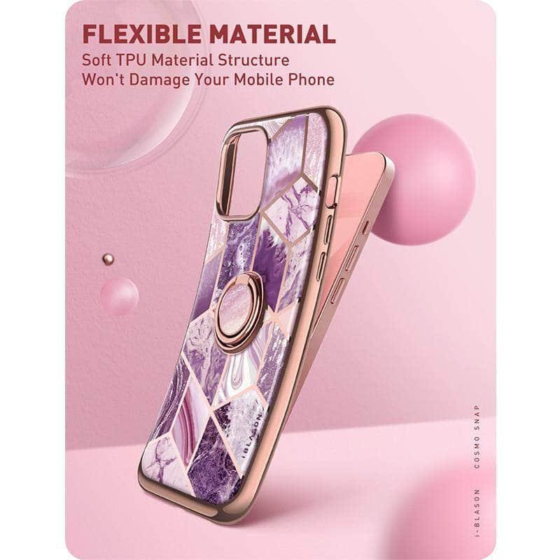 BLASON Cosmo Snap Marble Ring Holder Case for iPhone 13 - Protective Phone Cover with Grip Ring Stand for Hands-Free Viewing, Perfect for Work, Travel and Daily Use