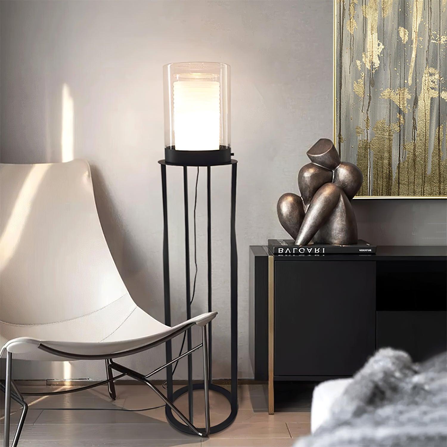 Modern Dual Cylinder Glass Floor Lamp - Elegant Home & Office Lighting for Living Room, Bedroom, or Study - Adjustable Brightness for Ambient & Task Lighting