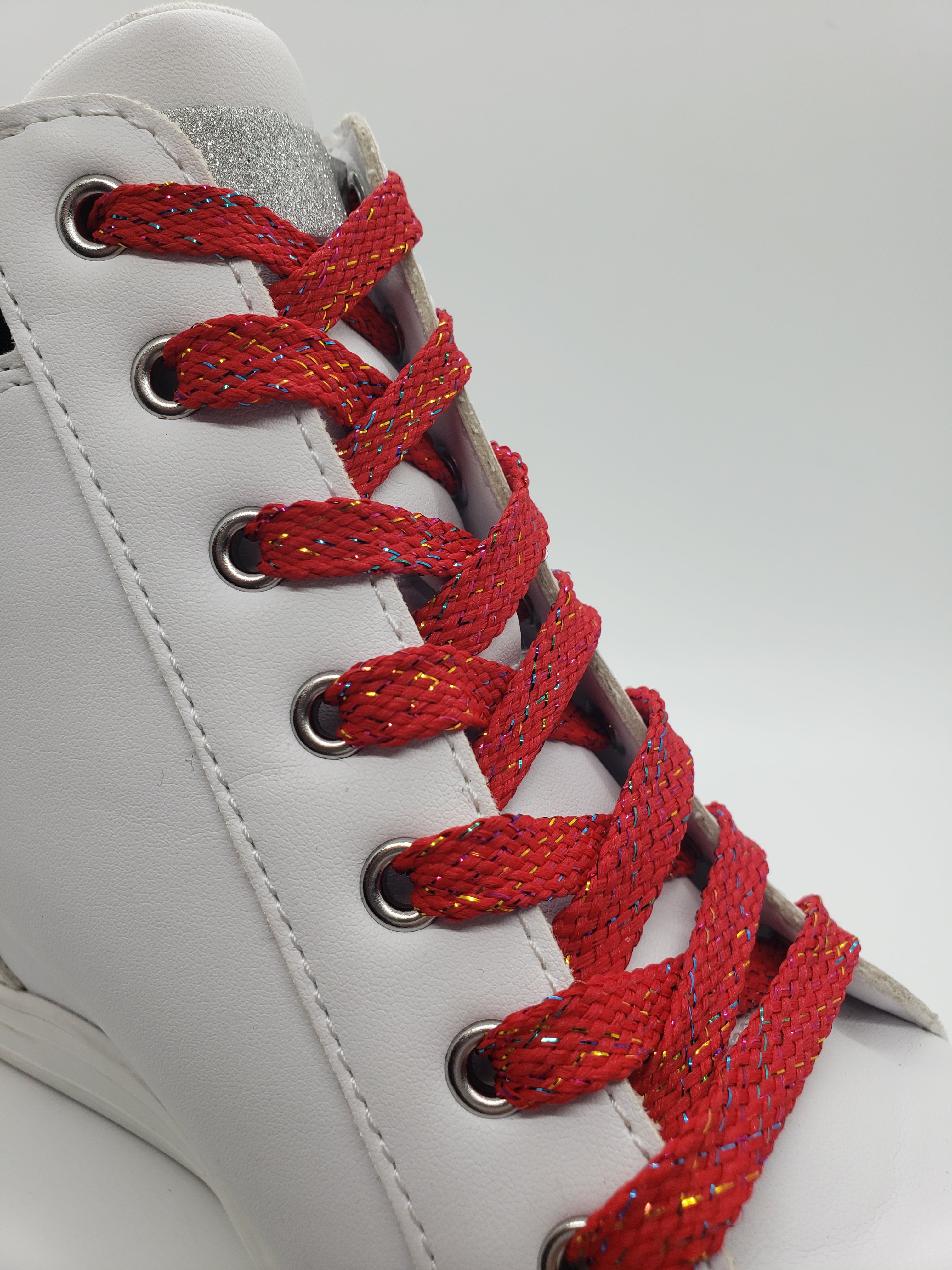 Sparkly Flat Shoelaces for Sneakers - Red Glitter Laces for Athletic Shoes, Casual Wear & Fashion Accessories