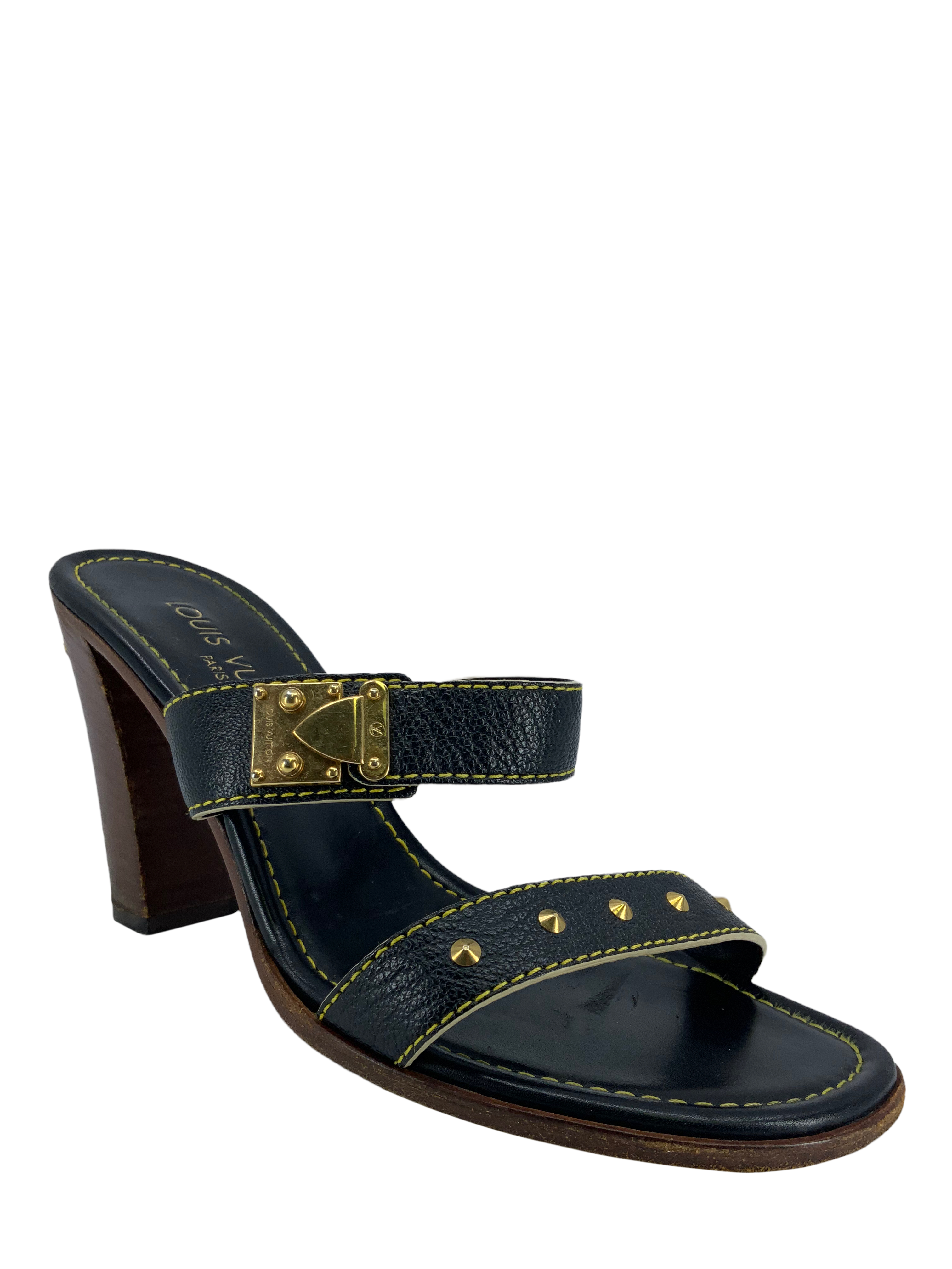 Authentic LOUIS VUITTON Suhali Leather Studded Sandals Women's Size 7.5 - Luxury Designer Heels for Parties, Weddings & Evening Events