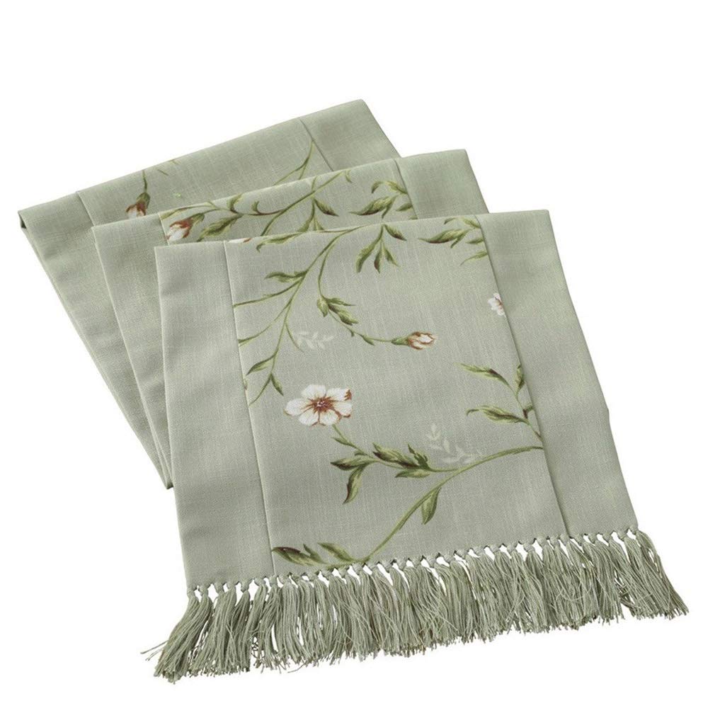 Handmade Linen Table Runner - Rectangle Lace Flax Fabric Tablecloth - Natural Green Color (300x200cm) - Perfect for Dining Tables, Weddings, and Home Decor
