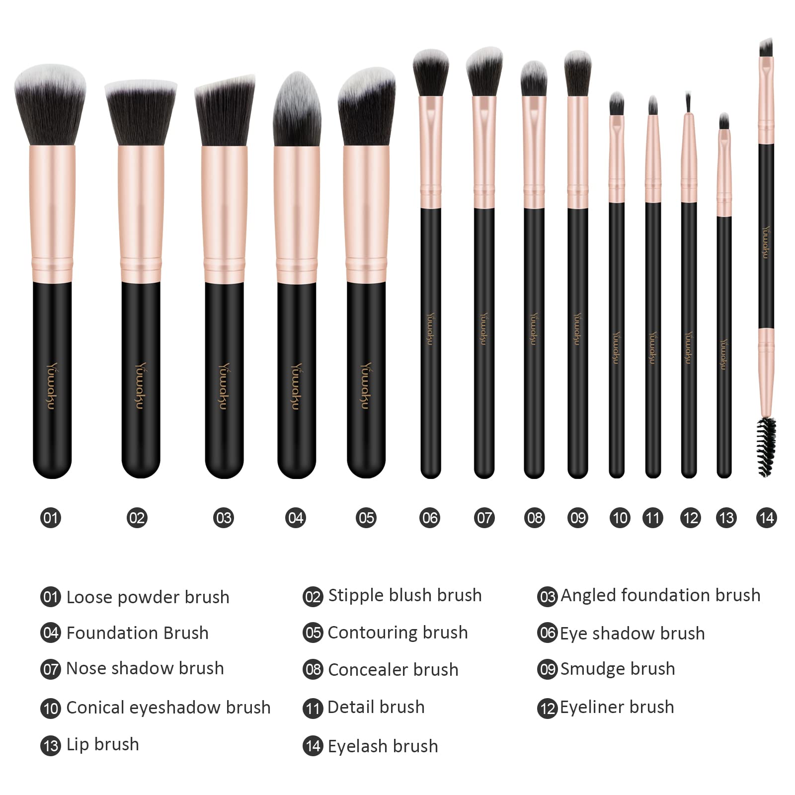 14PCS Professional Makeup Brush Set - Soft Black Synthetic Bristles for Foundation, Blending, Contouring & Eyeshadow - Perfect for Beginners & Makeup Artists (Home, Travel, Salon Use)