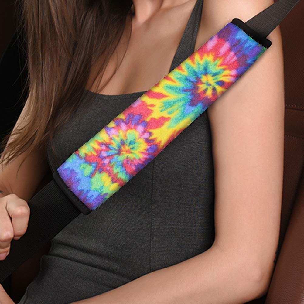 Dreaweet Colorful Tie Dye Printed Auto Seat Belt Shoulder Pads - 2 Pack Soft Cushion Car Accessories for Women & Girls - Comfortable Seatbelt Covers for Long Drives, Road Trips & Daily Commute