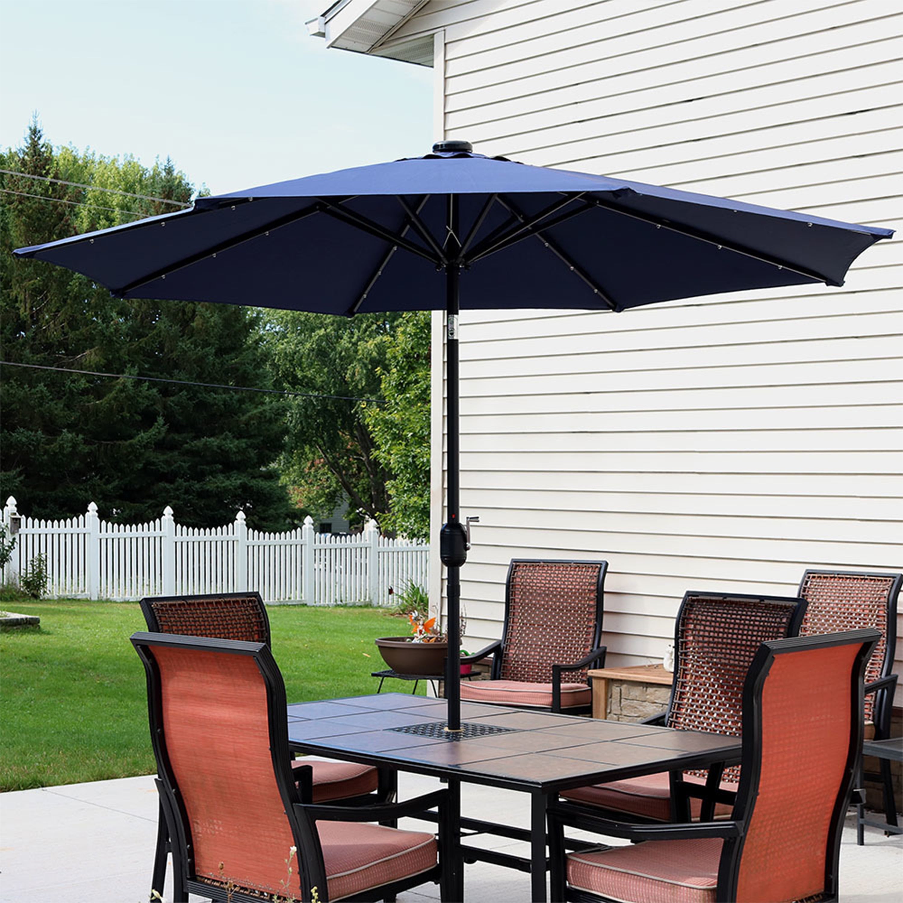 Sunnydaze 9-Foot Solar LED Outdoor Patio Umbrella with Tilt & Crank - Perfect for Poolside, Backyard, and Garden Relaxation