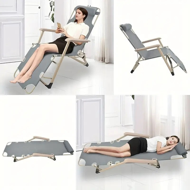 Premium Grey Deck Chair - Heavy Duty Folding Outdoor Lounge Chair for Patio, Poolside, Beach & Garden Relaxation