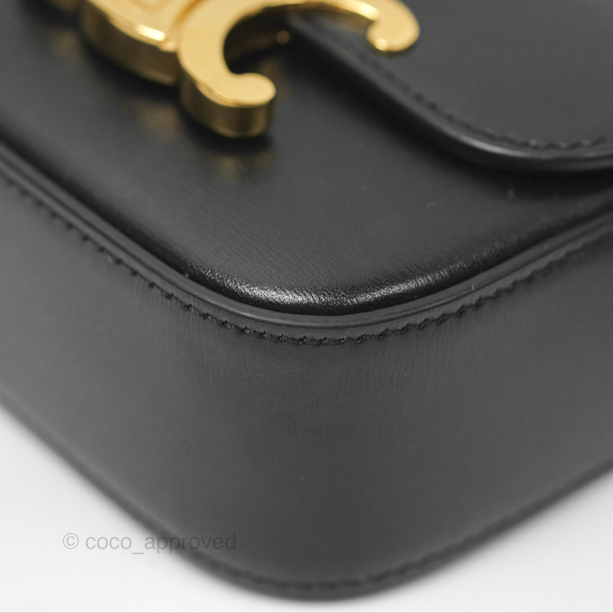 Celine Mini Triomphe Bag in Shiny Black Calfskin Leather - Luxury Crossbody Purse for Women, Perfect for Date Night & Evening Events