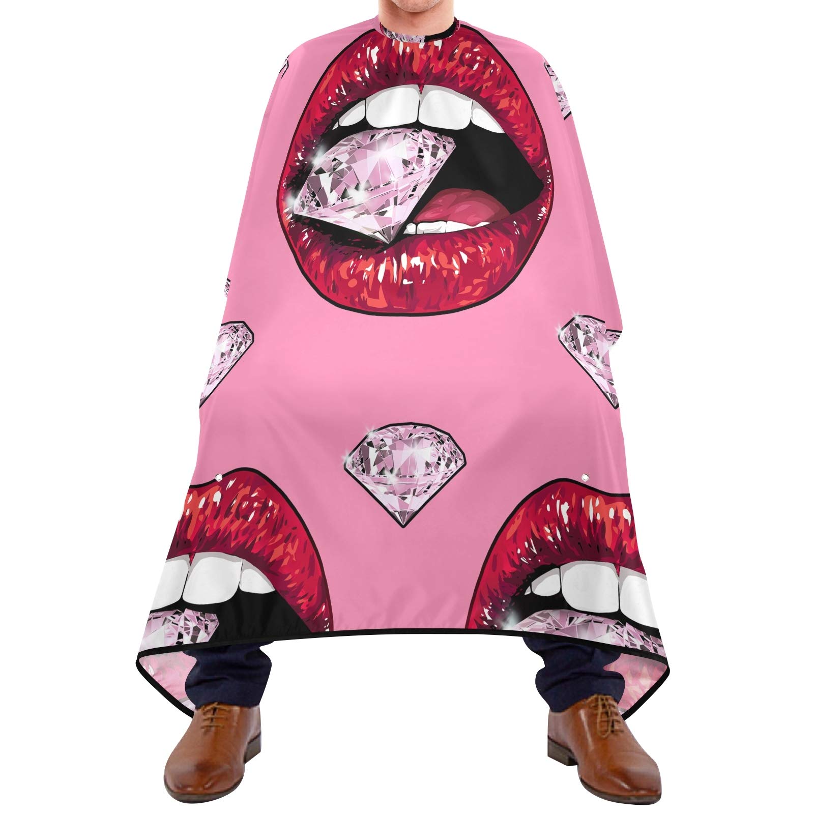 Red Lip Diamond Pink Barber Cape - Waterproof & Durable Hair Cutting Cape for Kids & Adults - Soft Salon Hairdressing Smock for Home & Professional Use