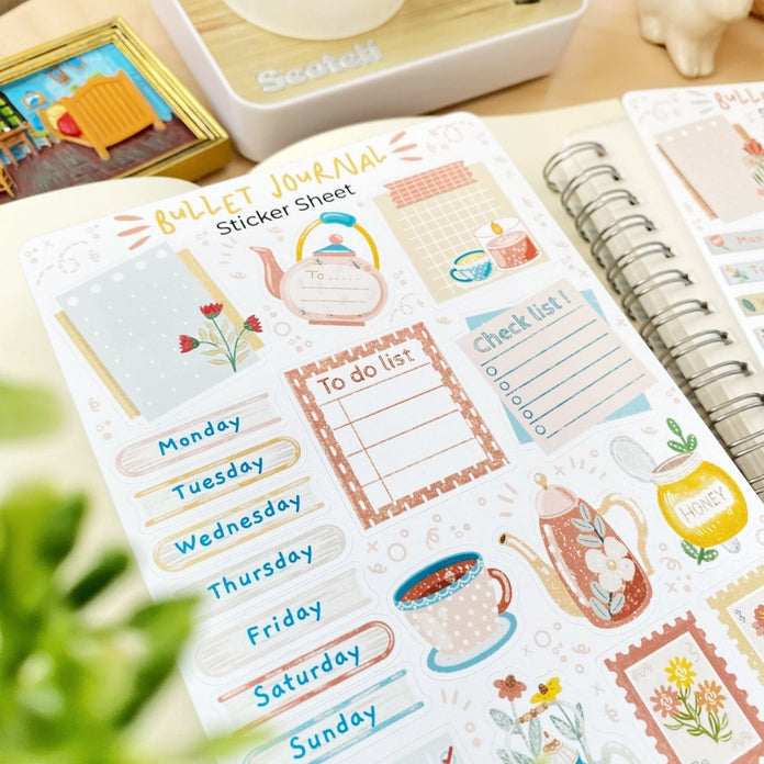 Premium Bullet Journal Essentials Set with Tea - Perfect for Journaling, Planning & Relaxation - Includes Notebook, Pens, Stickers & Herbal Tea for Stress Relief & Mindfulness