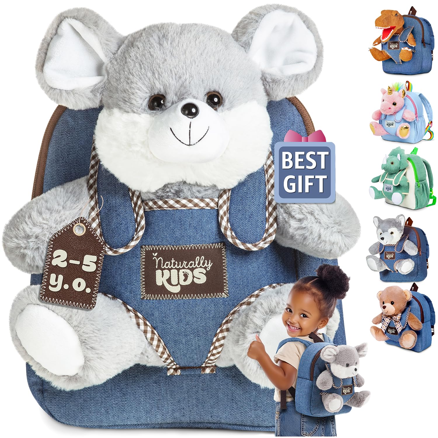 Adorable Mouse Backpack for Kids 3-5 Years Old - Cute Toddler Stuffed Animal Toy & School Bag Gift for Boys & Girls - Perfect for Preschool, Daycare, Travel & Birthday Presents