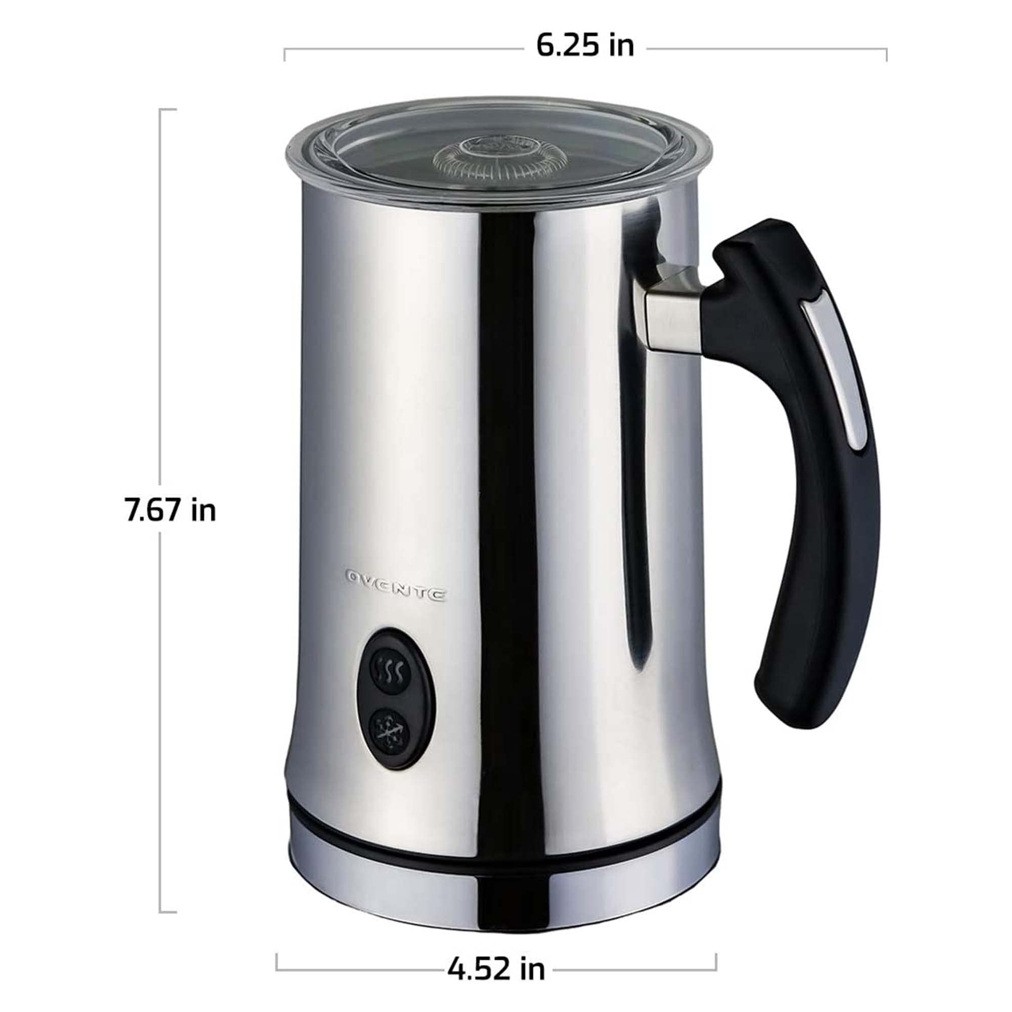 Ovente Electric Double Wall Insulated Milk Frother & Steamer - 5oz & 10oz Capacity, Non-Stick, Hot & Cold - Perfect for Latte, Cappuccino, Espresso & Hot Chocolate - Chrome FR4810CH | Ideal for Home, Office & Coffee Shops