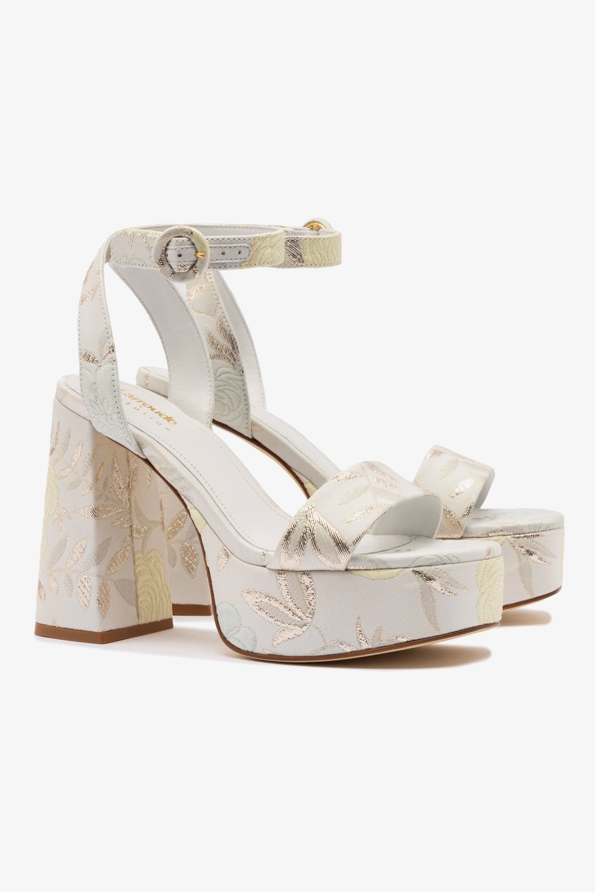 Larroudé x Markarian Dolly Sandal - Yvette Ivory Brocade Women's Dress Shoes | Perfect for Weddings, Parties & Special Occasions