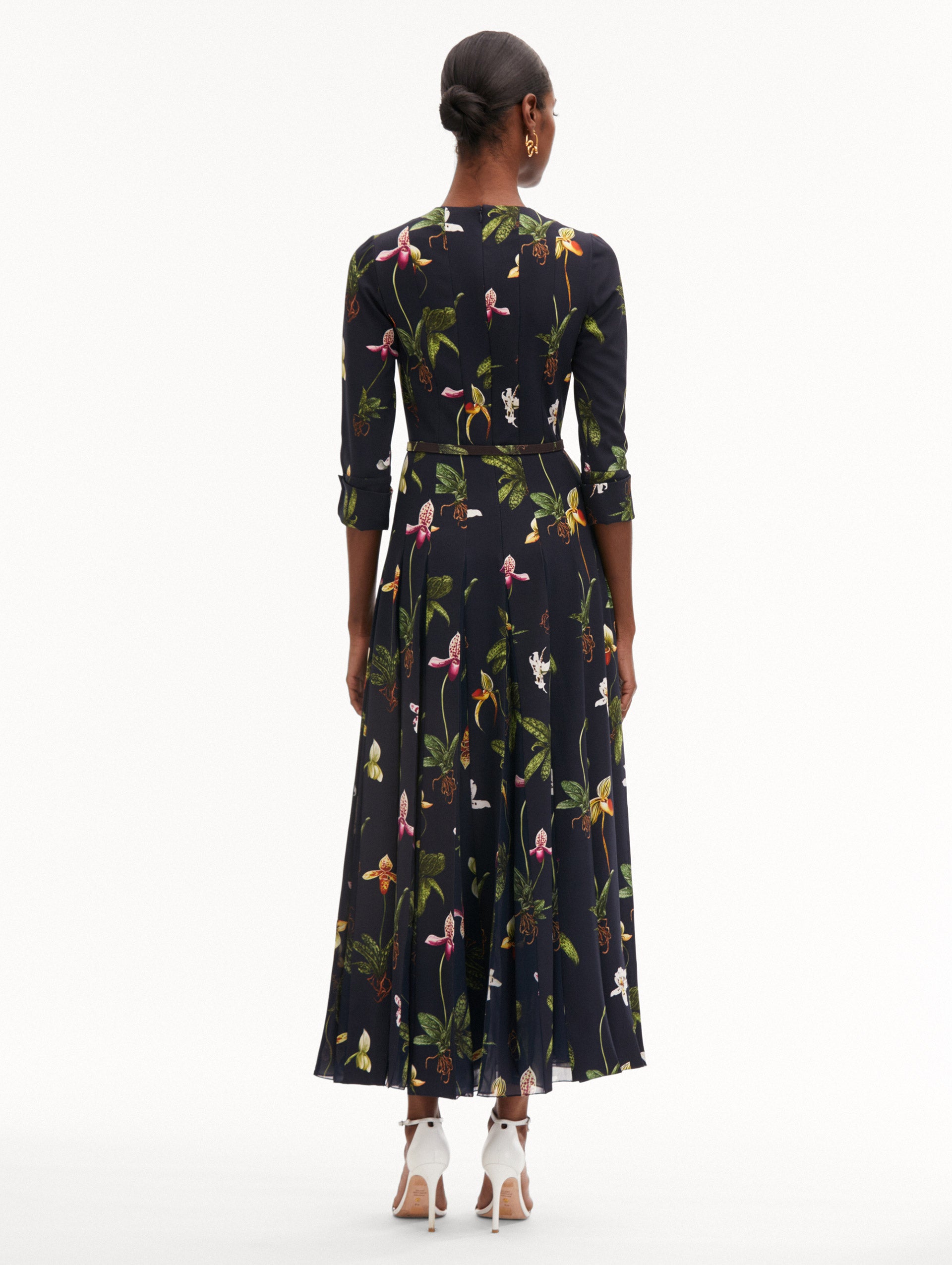 Elegant Orchid Cady Inset 3/4 Sleeve Floral Dress for Women - Perfect for Weddings, Parties & Special Occasions
