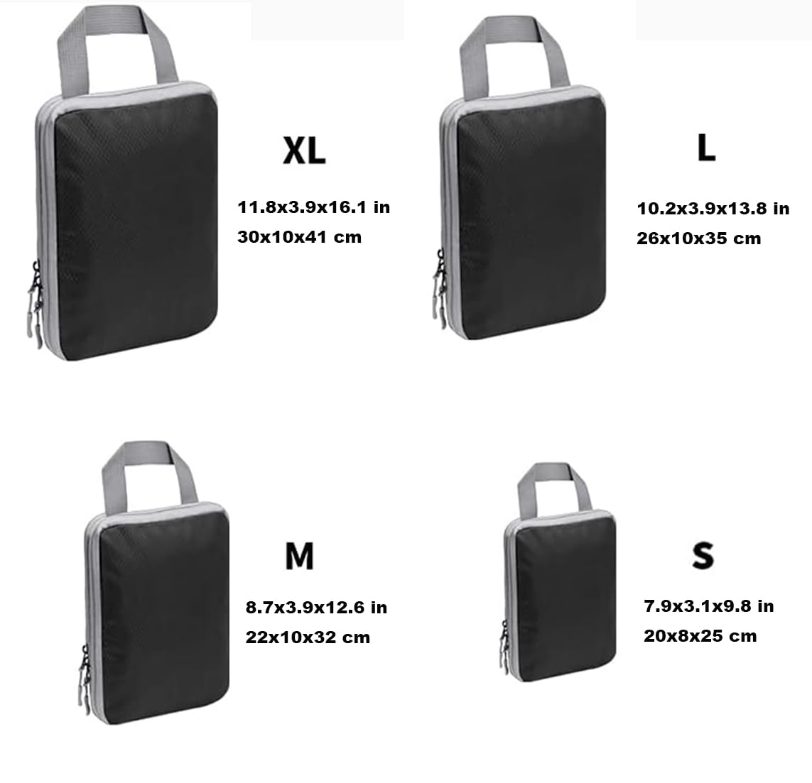 4-Piece Expandable Compression Packing Cubes Set - Travel Organizer for Luggage & Suitcases, Black | Perfect for Business Trips, Vacations & Weekend Getaways