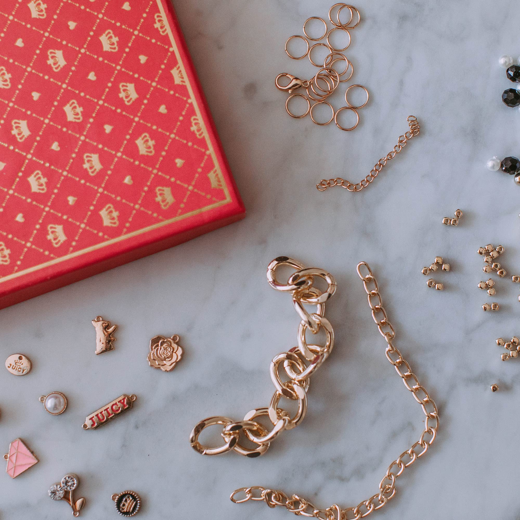 Make It Real Juicy Couture DIY Bracelet Kit - 12 Charms for Up to 5 Bracelets - Fine Motor Skills Activity for Girls Ages 8+ - Perfect for Birthday Gifts, Craft Parties & Creative Play