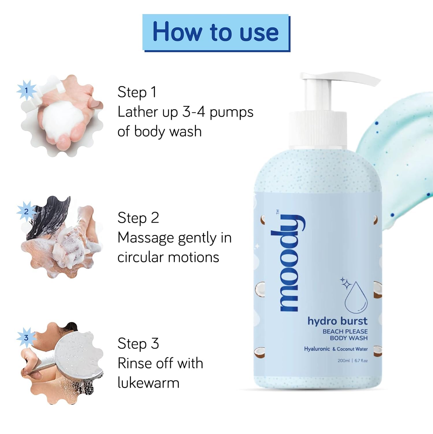 Hydro Burst Hyaluronic Acid Body Wash - Deep Cleansing & Intense Hydration for Softer, Smoother Skin | 200ml Moisturizing Shower Gel for Dry, Sensitive Skin | Perfect for Daily Shower & Spa Relaxation