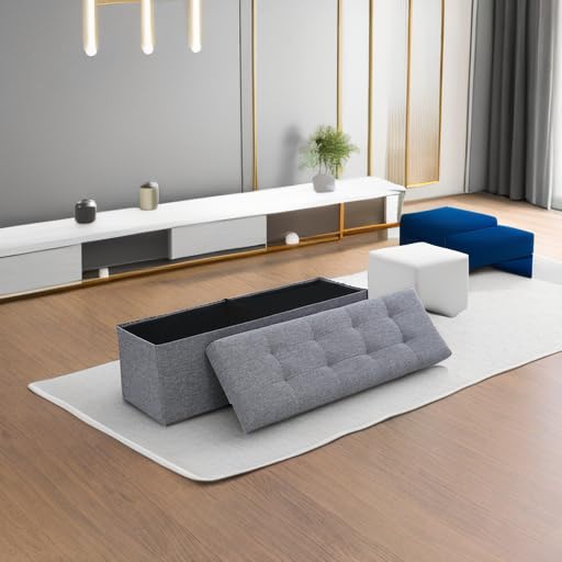 Ornavo Home 45 Inch Folding Storage Ottoman Bench with Removable Top - Large Foot Rest Stool, Storage Chest for Living Room, Bedroom & Entryway (Gray)