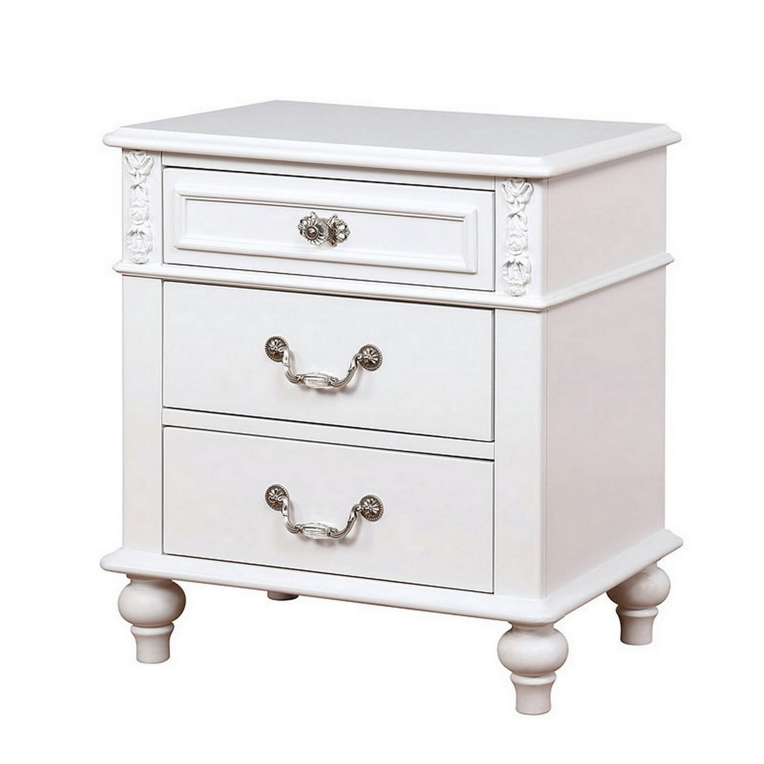 Benjara White Nightstand with 3 Drawers & Built-in USB Port - Perfect for Bedroom Storage & Charging Devices