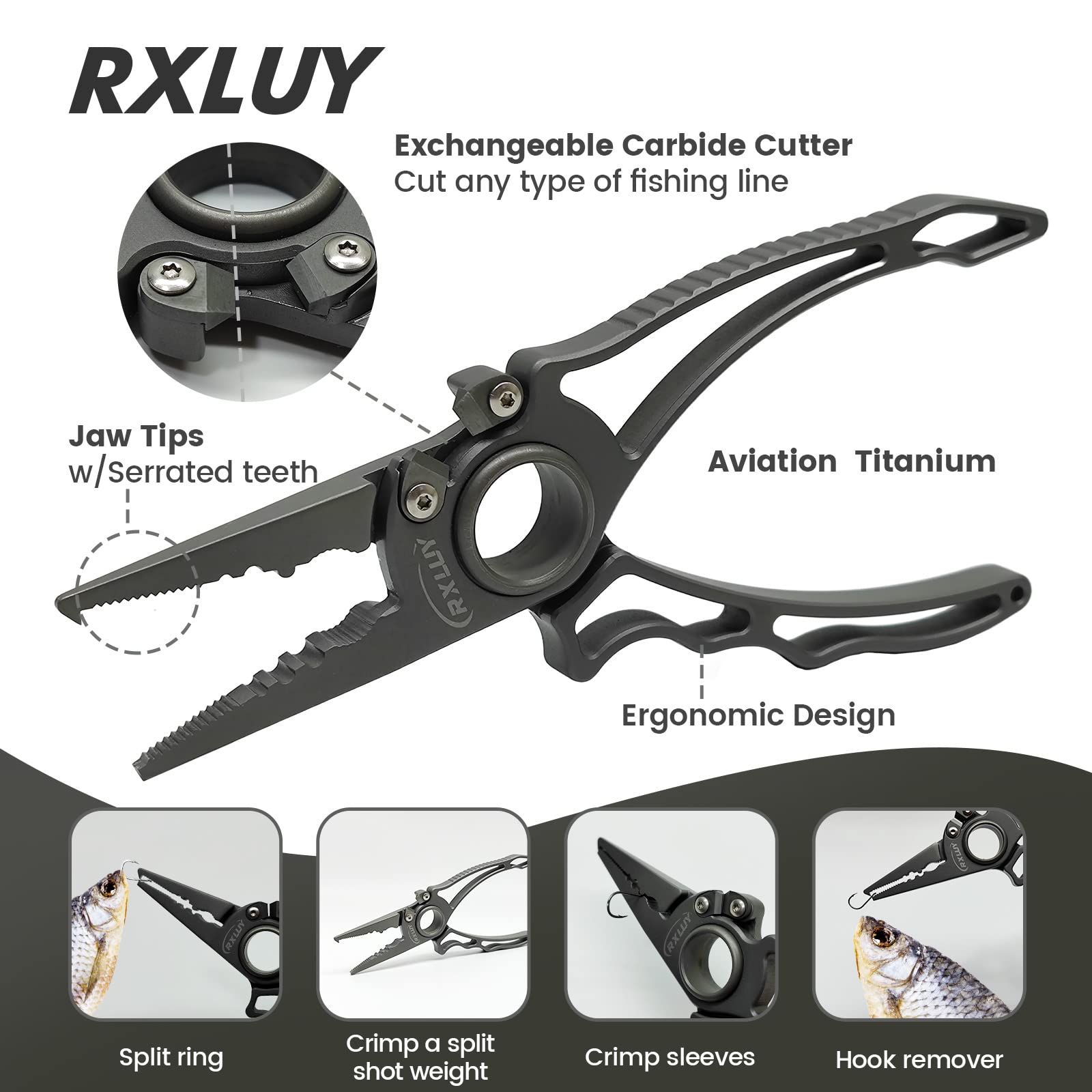 Premium Titanium Fishing Pliers - Saltwater Fishing Gear with Tungsten Cutters & Split Ring Hook Remover | Knot Tying Tool with Lanyard | Ideal for Ice Fishing, Sea Fishing & Gifts for Anglers | Perfect for Offshore, Inshore & Freshwater Fishing Adventures