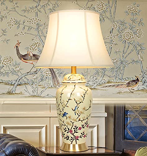 Large Ceramic Table Lamps for Living Room - Chinese Retro Style Nightstand & Bedside Lamps - Perfect for Sofa Side Tables, Coffee Tables and Bedroom Nightstands (Set of 2)